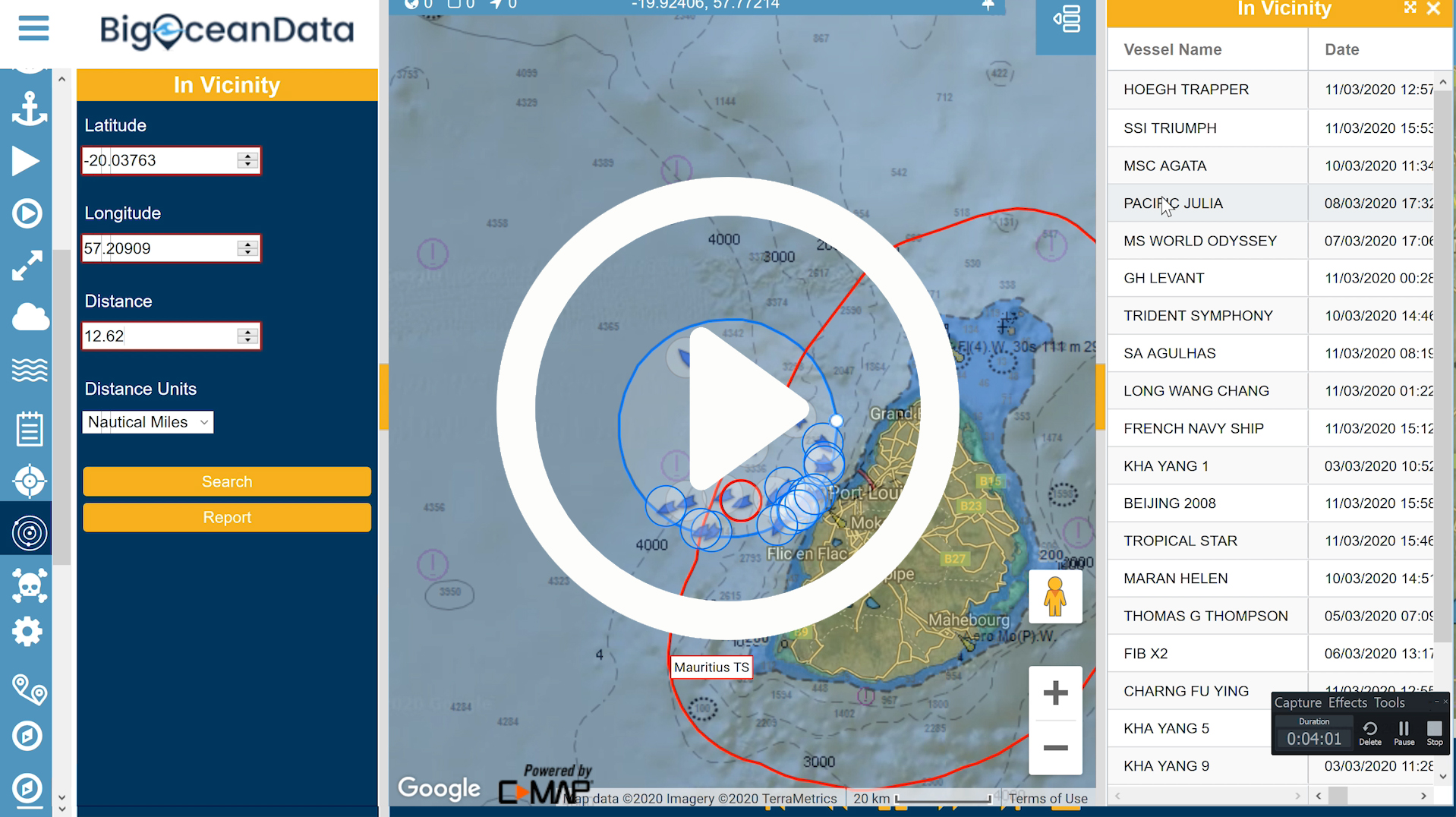 showing vessels in vicinity