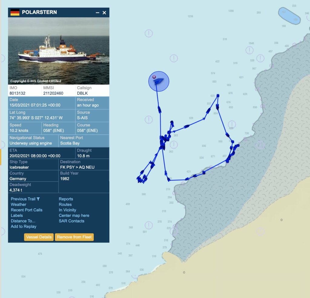 RV Polstern navigates the Brunt Ice Shelf A74 Ice Berg from the 